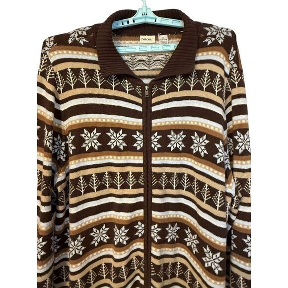 Cherokee Plus Sz. 3X Full Zip Cardigan Brown/Tan Collar Snowflake - Picture 2 of 6